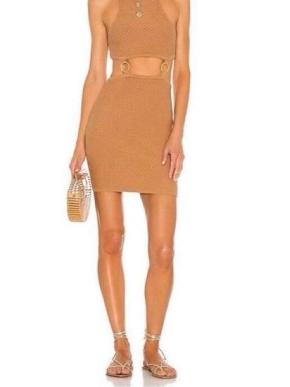 Lovers + Friends Francesca Tan Halter Cutout Mini Dress